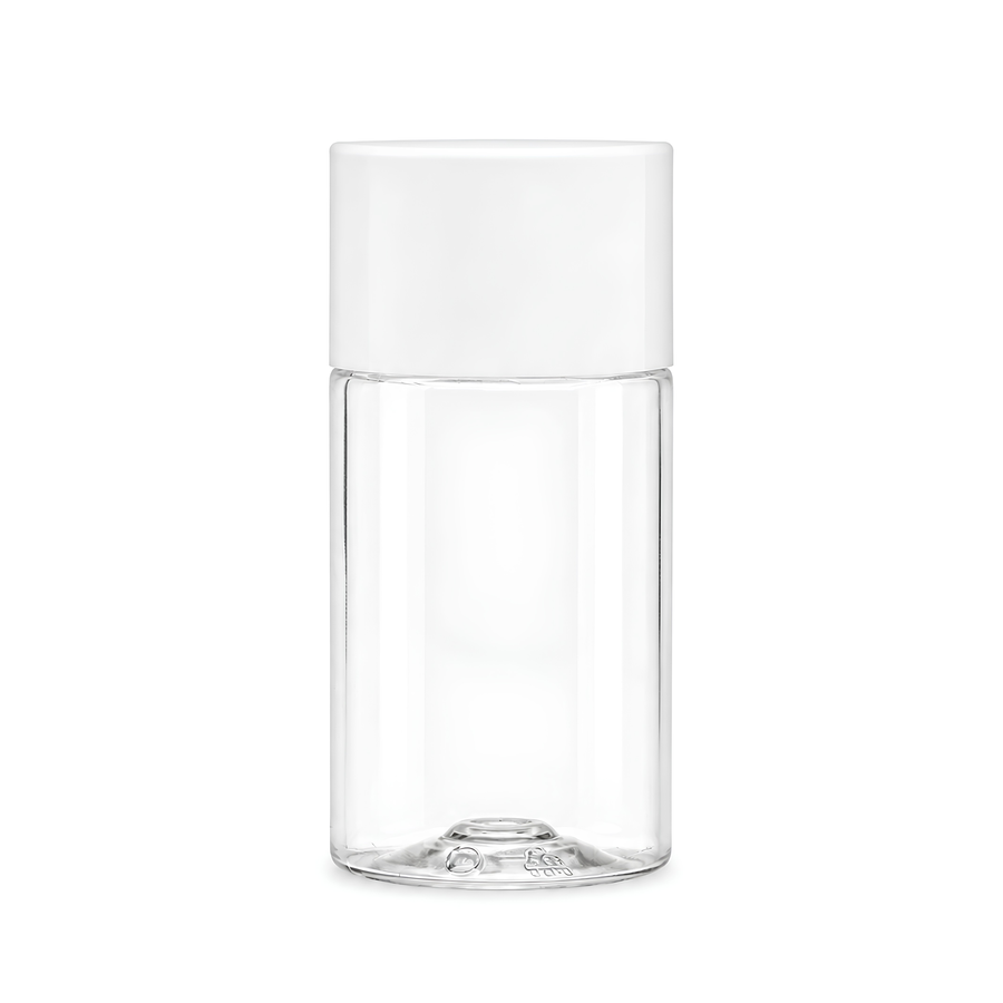 50ml PET Sharp Cylindrical Bottle (20mm neck) - Including Closure & Dropper Plug - Clear with White